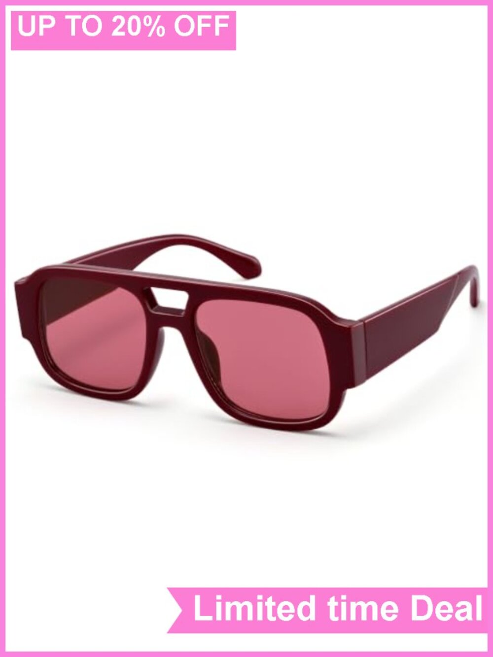 Oversized Square Aviator Sunglasses UV400 Protection Lightweight Plastic Frame